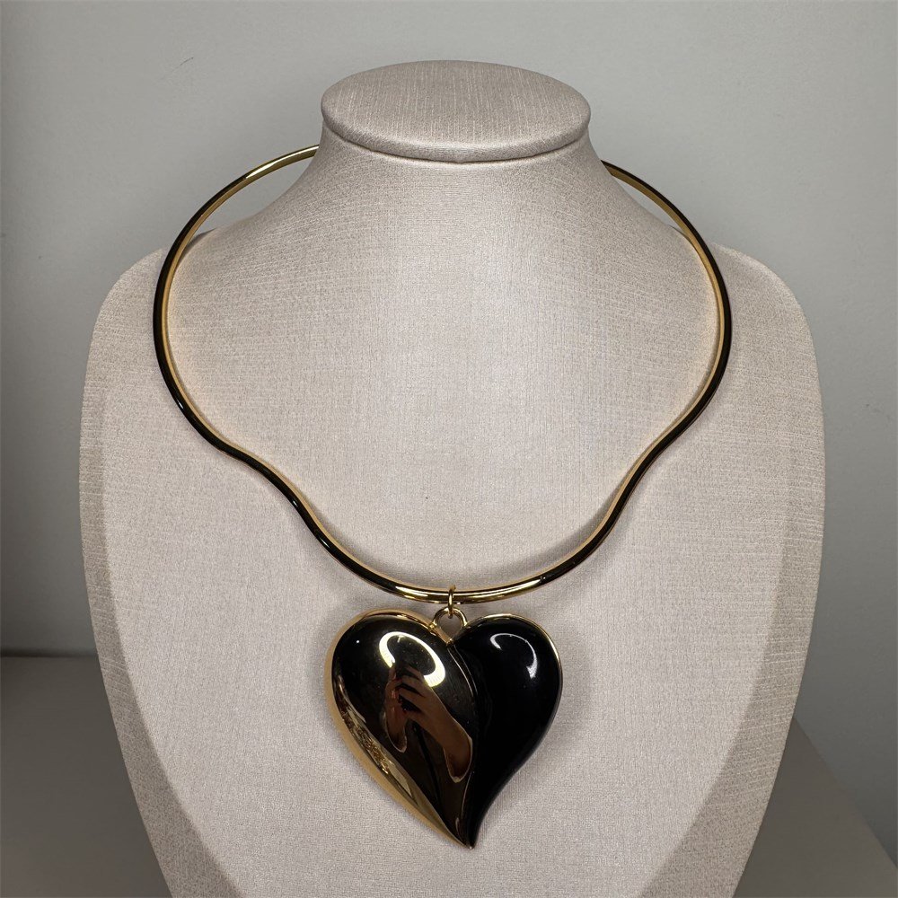Colar Aro Coração Duo Preto e Dourado