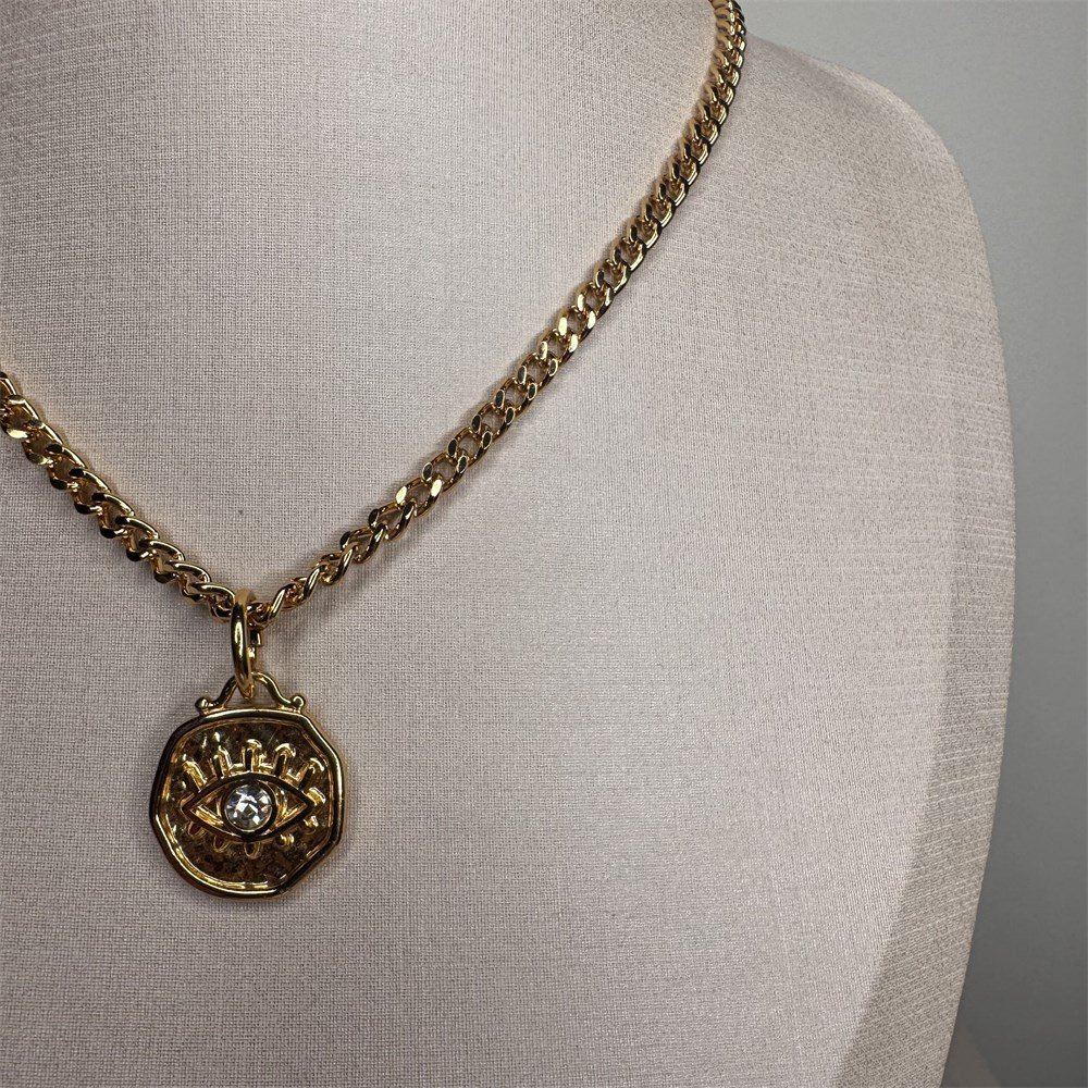 Colar Medalha Olho Grego Dourado