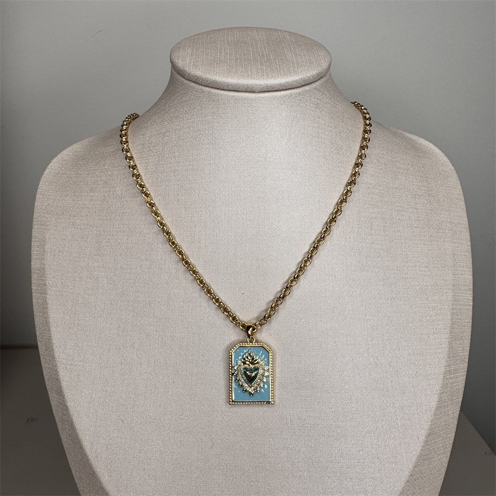 Colar Medalha Coração Turquesa