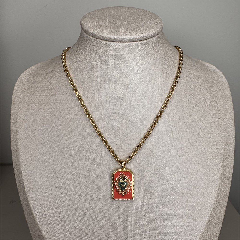 Colar Medalha Coração Laranja